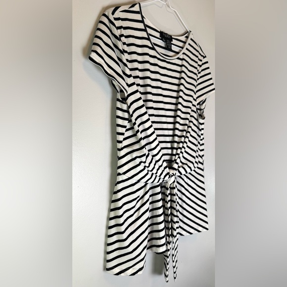 Papillon Black White Striped Blouse SS with Tie Knot Wrap Front Womens Sz XL - Picture 4 of 7